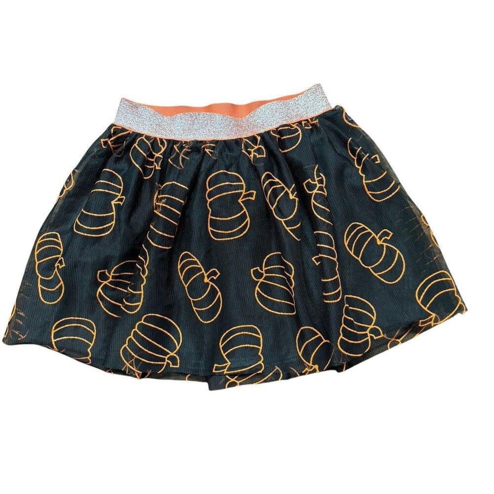 Cat & Jack Halloween Fall Pumpkin Lined Skirt Glitter Waistband Size 4/5